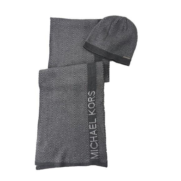 Michael Kors Metallic Zig Zag Scarf & Beanie Set - Picture 1 of 6